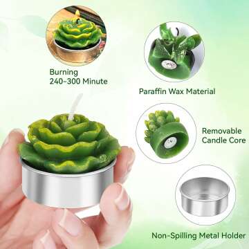 6 Cactus Tealight Candles - Home Decor & Gifts