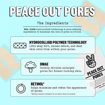 PEACE OUT Skincare Pore Minimizing Strips, Hydrocolloid Pore-Refining Nose and Face Strips with Retinol & Vitamin A to Shrink Enlarged Pores and Remove Blackheads (4 pore and 4 nose strips)