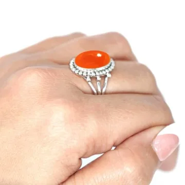 JEWELOPORIUM Orange Carnelian Silver Ring Size 6.5 - Stylish 925 Sterling Silver Jewelry