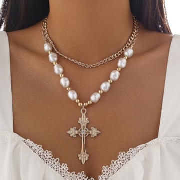 Stunning ANGLEQUEEN Gothic Gold Cross Necklace for Women