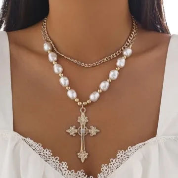 Stunning ANGLEQUEEN Gothic Gold Cross Necklace for Women