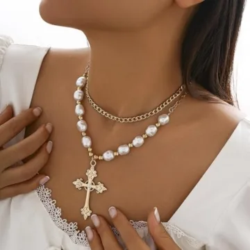 Stunning ANGLEQUEEN Gothic Gold Cross Necklace for Women