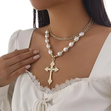 Stunning ANGLEQUEEN Gothic Gold Cross Necklace for Women