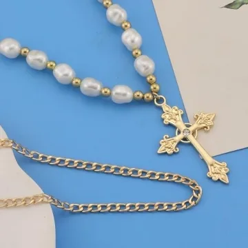 Stunning ANGLEQUEEN Gothic Gold Cross Necklace for Women