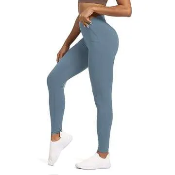 Aoxjox High Waisted Workout Leggings for Women Tummy Control High Rise Scrunch Buttery Soft Scarlett Yoga Pants 27" (Steel Blue, Medium)
