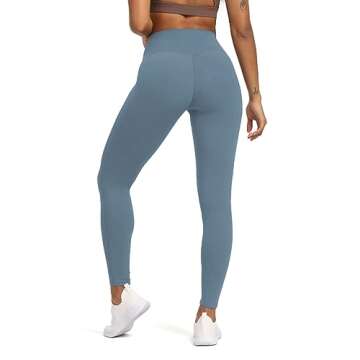 Aoxjox High Waisted Workout Leggings for Women Tummy Control High Rise Scrunch Buttery Soft Scarlett Yoga Pants 27" (Steel Blue, Medium)