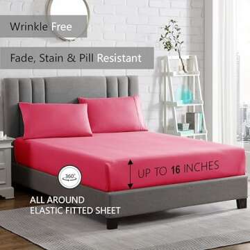 American Home Collection Queen Sheet Set - 16-Inch Deep Pocket - Ultra Soft Microfiber Queen Size Bed Sheets - Breathable, Wrinkle and Fade Resistant, Easy Care - 4 Piece Set (Queen, Pink)