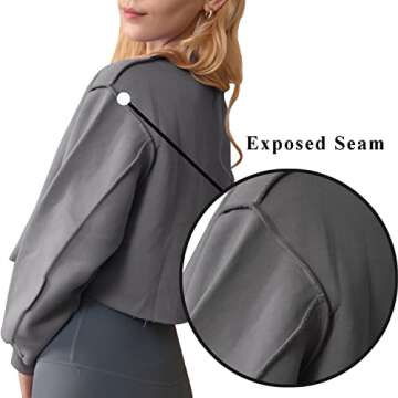 Amazhiyu Women Cropped Sweatshirt Long Sleeves Pullover Fleece Crop Tops Ash, X-Large