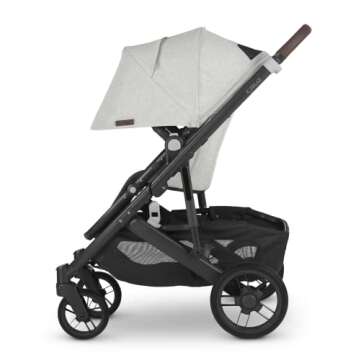 Cruz V2 Stroller -Anthony (White & Grey Chenille/Carbon/Chestnut Leather) + Bassinet - Anthony (White & Grey Chenille/Carbon)