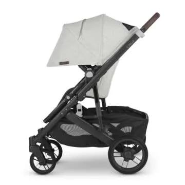 Cruz V2 Stroller -Anthony (White & Grey Chenille/Carbon/Chestnut Leather) + Bassinet - Anthony (White & Grey Chenille/Carbon)