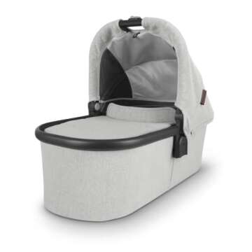 Cruz V2 Stroller -Anthony (White & Grey Chenille/Carbon/Chestnut Leather) + Bassinet - Anthony (White & Grey Chenille/Carbon)