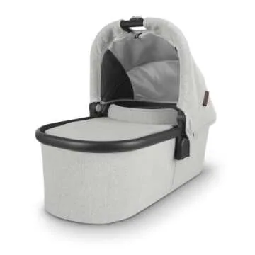 Cruz V2 Stroller -Anthony (White & Grey Chenille/Carbon/Chestnut Leather) + Bassinet - Anthony (White & Grey Chenille/Carbon)