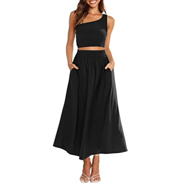 Shop ANRABESS Women's Chic One Shoulder Outfit Set - Black Medium