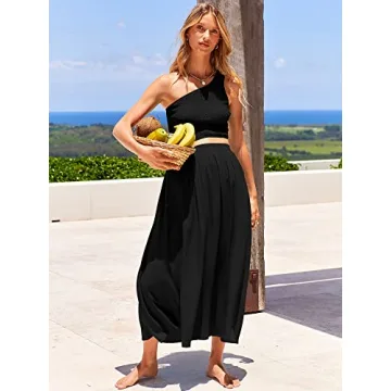 Shop ANRABESS Women's Chic One Shoulder Outfit Set - Black Medium