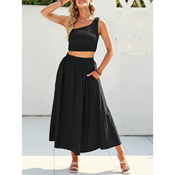 Shop ANRABESS Women's Chic One Shoulder Outfit Set - Black Medium