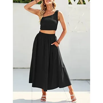 Shop ANRABESS Women's Chic One Shoulder Outfit Set - Black Medium