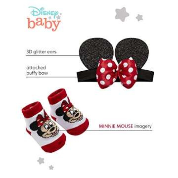 Disney Baby Girls’ Minnie Mouse Gift Set – 2 Piece Headband and Socks (Newborn: 0-12M), Size 0-3 Months, Minnie Ears