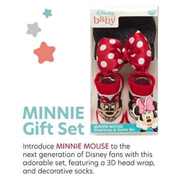 Disney Baby Girls’ Minnie Mouse Gift Set – 2 Piece Headband and Socks (Newborn: 0-12M), Size 0-3 Months, Minnie Ears