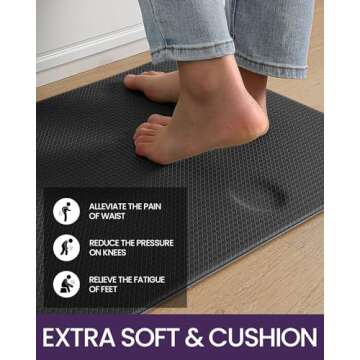 DEXI Kitchen Mats for Floor Cushioned Anti Fatigue, Set of 2, 17x29+17x59, Waterproof Stain Resistant Standing Mat, Supportive Memory Foam Rugs for Front Sink Office Laundry, Black