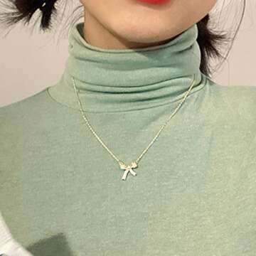 Aneneiceera Fashion Shining Rhinestone Bow Tie Necklace Choker Gold Chain Bling Bow Tie Pendant Necklace Bow Tie Crystal Necklace Jewelry for Women