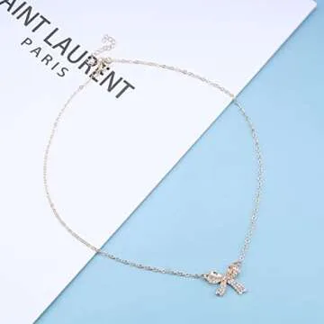 Aneneiceera Elegant Rhinestone Bow Tie Necklace for Women