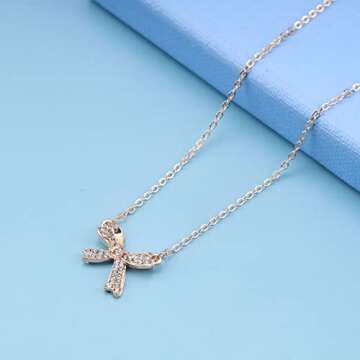 Aneneiceera Fashion Shining Rhinestone Bow Tie Necklace Choker Gold Chain Bling Bow Tie Pendant Necklace Bow Tie Crystal Necklace Jewelry for Women