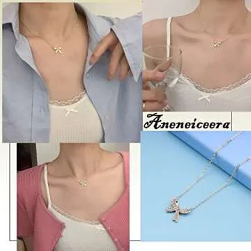 Aneneiceera Elegant Rhinestone Bow Tie Necklace for Women