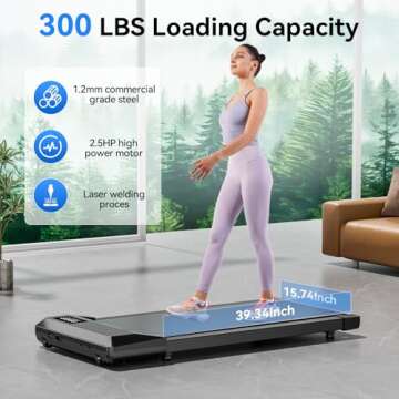 Lacuffy Walking Pad Treadmills for Home Office, Under Desk Walk Mat with APP and Remote Control, 3 in 1 Portable Exercise Equipment, Compact Jogging Running Machine for Small Space, 300 Lbs Capacity