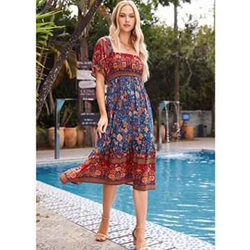 Naggoo Summer Floral Bohemian Puff Sleeve Dress