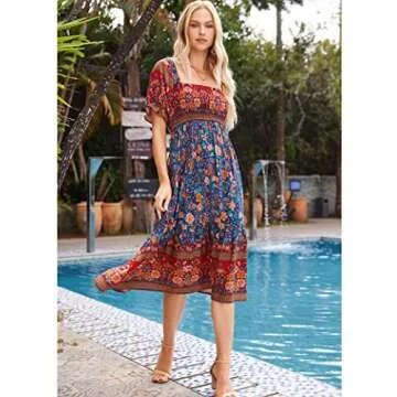 Naggoo Summer Floral Bohemian Puff Sleeve Dress