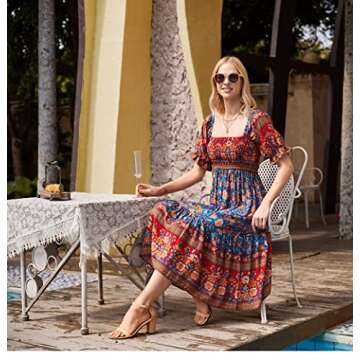 Naggoo Summer Floral Bohemian Puff Sleeve Dress