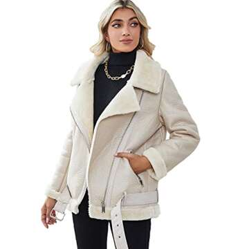 LY VAREY LIN Women's Faux Shearing Moto Jacket Thick Lined Parka Winter Shearling Coat Leather Jacket