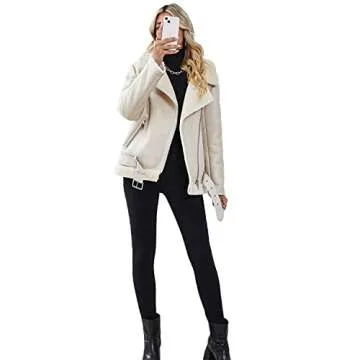 LY VAREY LIN Women's Faux Shearing Moto Jacket Thick Lined Parka Winter Shearling Coat Leather Jacket