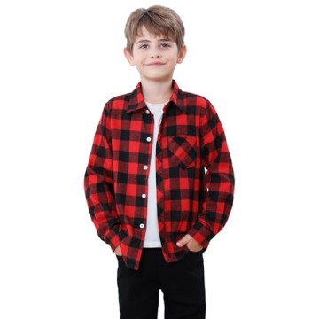 Baby Boys Flannel Plaid Shirt Long Sleeve Button Down Tops, Red Black, 3-6 Months