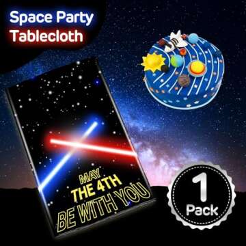 FZR Legend Space Tablecloth, Extra-Large 108” x 54” Disposable Galaxy Plastic Table Covers, Ideal for Stars Birthday Party Supplies Decoration (1 pcs)