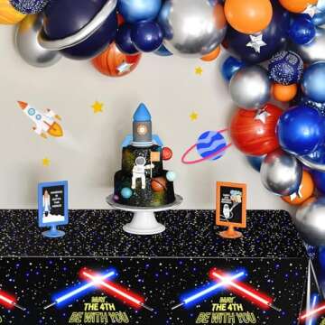 FZR Legend Space Tablecloth, Extra-Large 108” x 54” Disposable Galaxy Plastic Table Covers, Ideal for Stars Birthday Party Supplies Decoration (1 pcs)