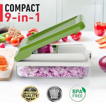 Mueller Vegetable Chopper 9 Blade, Mandoline Slicer, Food Veggie Chopper, Cheese Grater, Onion Veget...