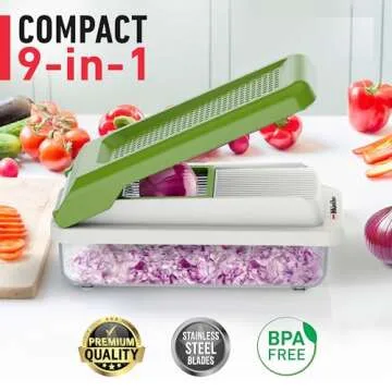 Mueller Vegetable Chopper 9 Blade, Mandoline Slicer, Food Veggie Chopper, Cheese Grater, Onion Veget...