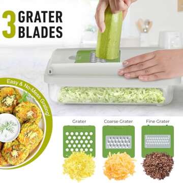 Mueller Vegetable Chopper 9 Blade, Mandoline Slicer, Food Veggie Chopper, Cheese Grater, Onion Vegetable Cutter with Container, Dicer, Kitchen Gadgets & Essentials, White Sand/Green