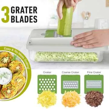 Mueller Vegetable Chopper 9 Blade, Mandoline Slicer, Food Veggie Chopper, Cheese Grater, Onion Vegetable Cutter with Container, Dicer, Kitchen Gadgets & Essentials, White Sand/Green