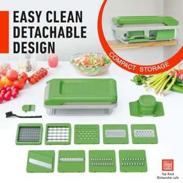 Mueller Vegetable Chopper 9 Blade, Mandoline Slicer, Food Veggie Chopper, Cheese Grater, Onion Vegetable Cutter with Container, Dicer, Kitchen Gadgets & Essentials, White Sand/Green