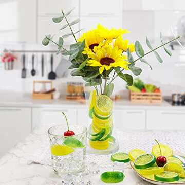 Tevrel 40Pcs Artificial Lifelike Mixed Fruits: Cherries, Lemon Slices & Blocks. Eco-Friendly Plastic. Perfect for Kitchen, Party, Wedding Decor & DIY Craft