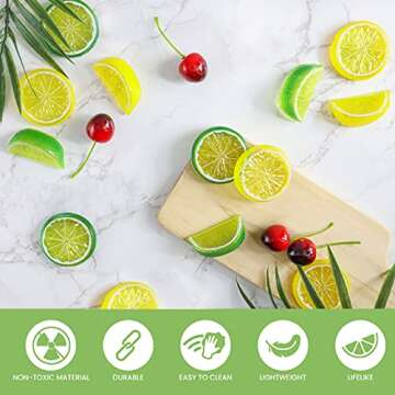 Tevrel 40Pcs Artificial Lifelike Mixed Fruits: Cherries, Lemon Slices & Blocks. Eco-Friendly Plastic. Perfect for Kitchen, Party, Wedding Decor & DIY Craft