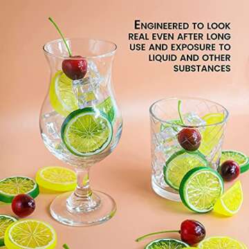 Tevrel 40Pcs Artificial Lifelike Mixed Fruits: Cherries, Lemon Slices & Blocks. Eco-Friendly Plastic. Perfect for Kitchen, Party, Wedding Decor & DIY Craft