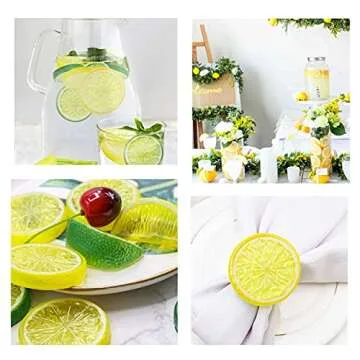 Tevrel 40Pcs Artificial Lifelike Mixed Fruits: Cherries, Lemon Slices & Blocks. Eco-Friendly Plastic. Perfect for Kitchen, Party, Wedding Decor & DIY Craft