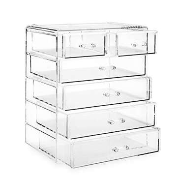 Casafield Acrylic Cosmetic Makeup Organizer & Jewelry Storage Display Case - 4 Large, 2 Small Drawer...
