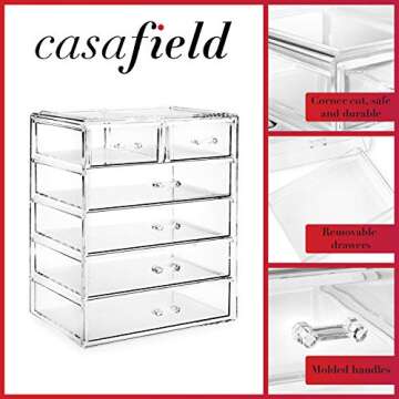 Casafield Acrylic Cosmetic Makeup Organizer & Jewelry Storage Display Case - 4 Large, 2 Small Drawer Set - Clear