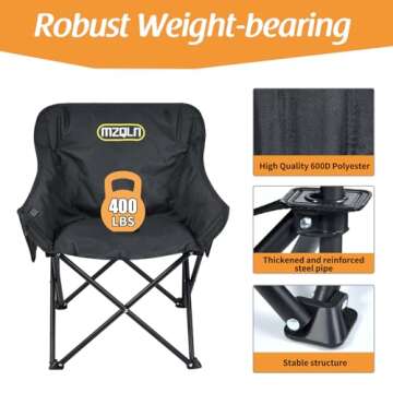 MZQLN Small Heated Camping Chair with Battery Pack, 3 Heat Levels Portable Compact Heated Chairs with Cup Holder, Travel Bag Ideal for Outdoor Sports, Camping, Patio, and Picnics, Supports 400 lbs