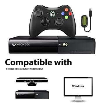 VOYEE Wireless Controllers with Receiver, Compatible with Microsoft Xbox 360/Slim/Windows 11/10/8/7, Upgraded Joystick with Dual Vibration Black