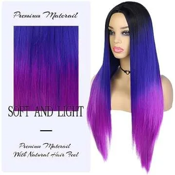 WIGER Long Straight Ombre Wigs Rainbow Mermaid Purple Wigs for Women Black To Blue To Hot Pink No Lace Three-Tone Colored Cosplay Hair 26 Inches Synthetic Girls Party Wig